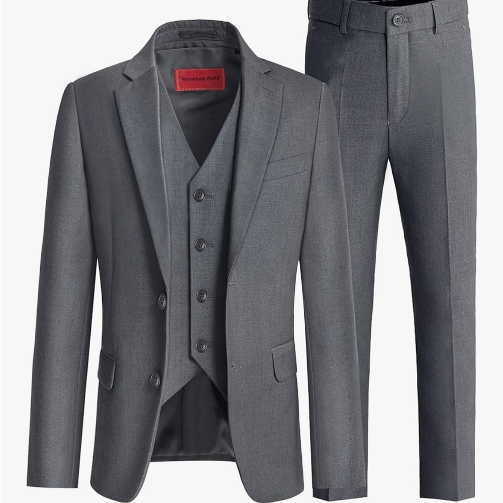 Boys 3-piece slim fit gray suit size 8